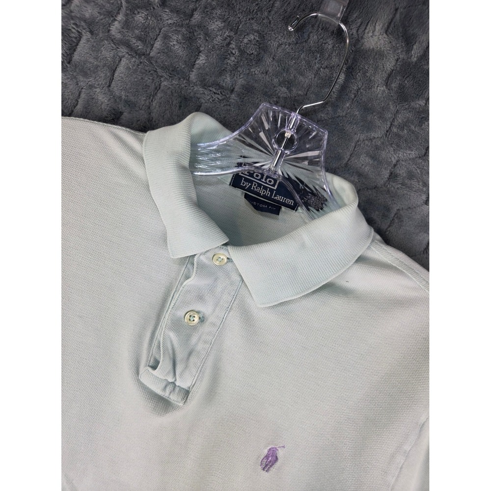 Polo Ralph Lauren Mens Custom Fit Mint Green Pique Polo Shirt Medium Purple Pony